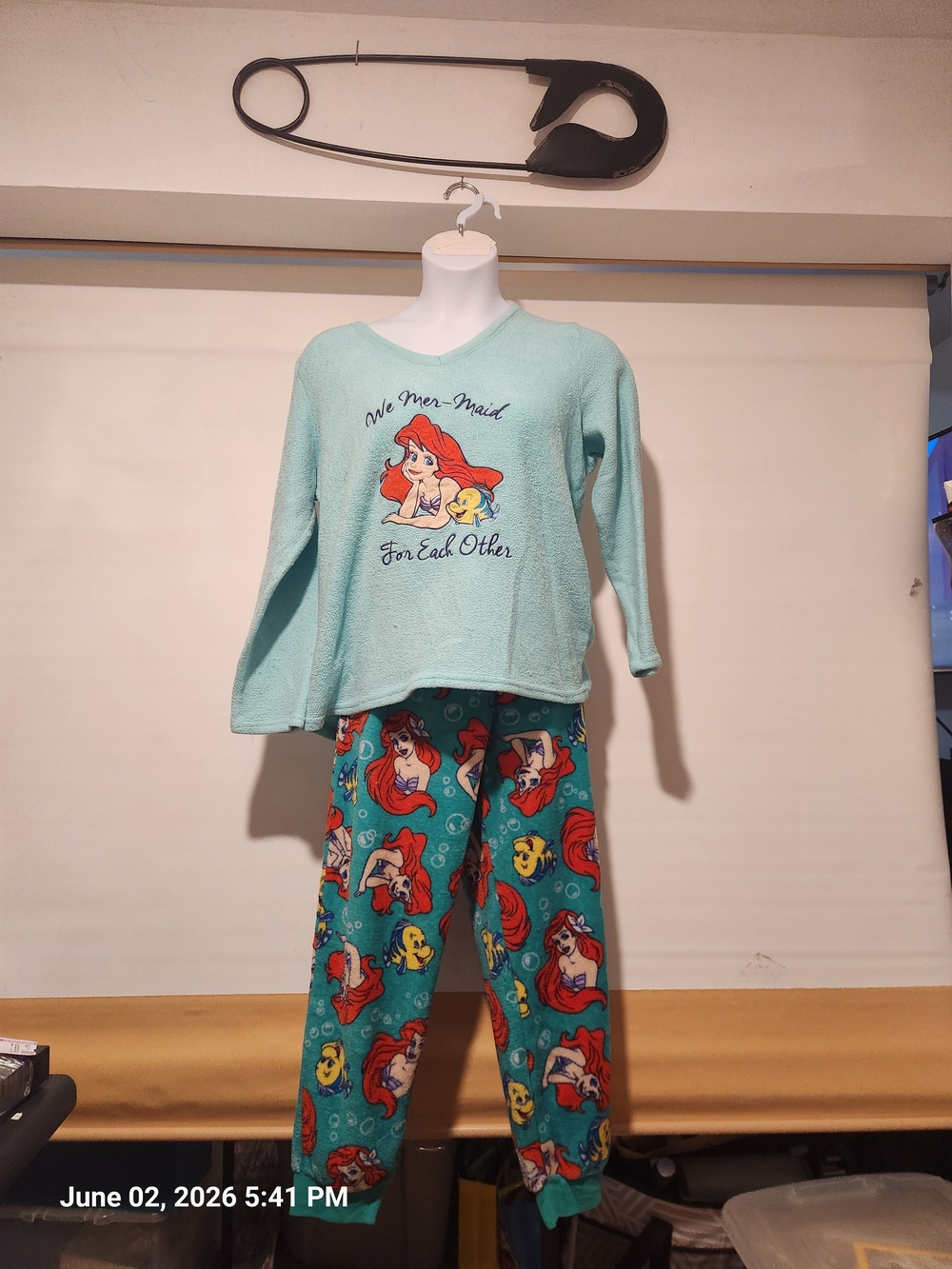 Disney Teal Ariel Fleece Pajama Set with Ariel & Flounder Print